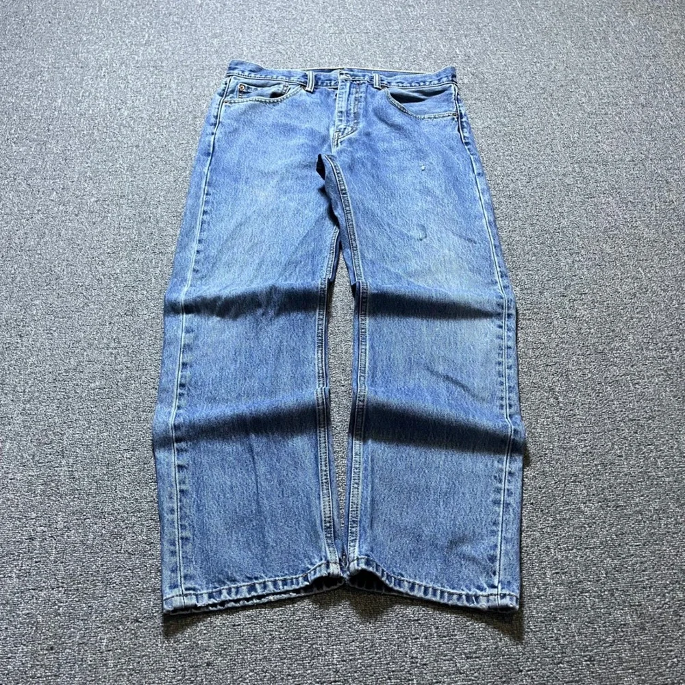 Levi's 505 Straight Leg Jeans 36x32 Blue Denim Distressed Classic Skater